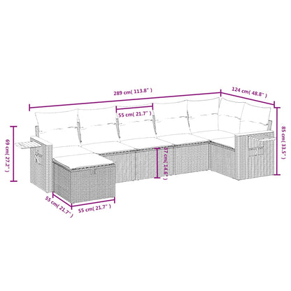 7 pcs conj. sofás jardim c/ almofadões vime PE bege misturado