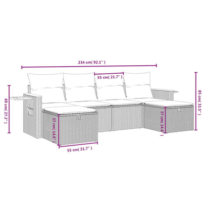 6 pcs conj. sofás jardim c/ almofadões vime PE bege misturado