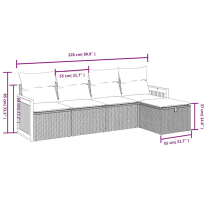 5 pcs conjunto sofás de jardim com almofadões vime PE preto