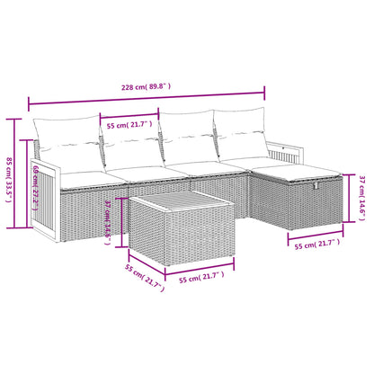 6 pcs conjunto sofás de jardim c/ almofadões vime PE preto