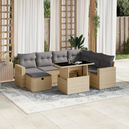 8 pcs conjunto de sofás p/ jardim com almofadões vime PE bege