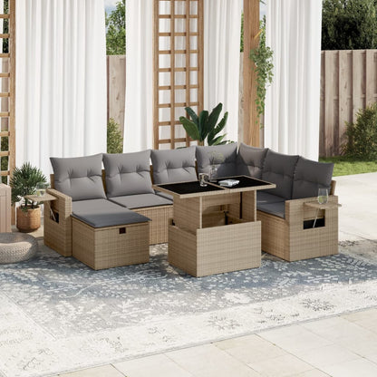 8 pcs conjunto de sofás p/ jardim com almofadões vime PE bege