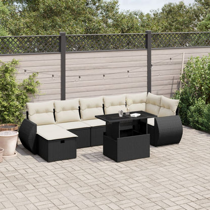 8 pcs conjunto sofás de jardim com almofadões vime PE preto