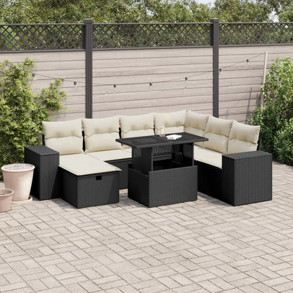 8 pcs conjunto sofás de jardim com almofadões vime PE preto