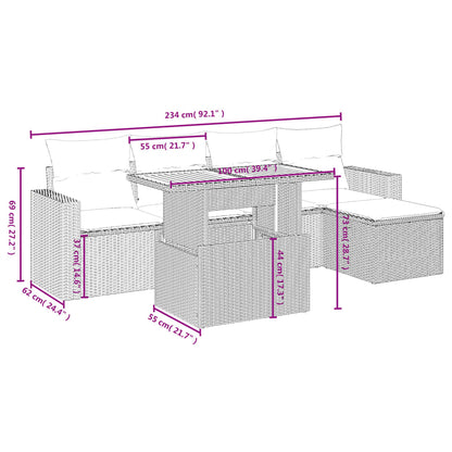 6 pcs conjunto sofás de jardim c/ almofadões vime PE preto