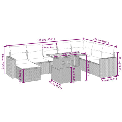 9 pcs conjunto de sofás p/ jardim com almofadões vime PE bege