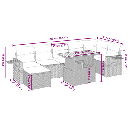 8 pcs conjunto de sofás p/ jardim com almofadões vime PE bege