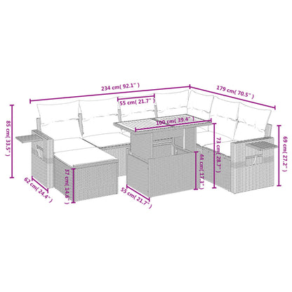 8 pcs conjunto de sofás p/ jardim com almofadões vime PE bege