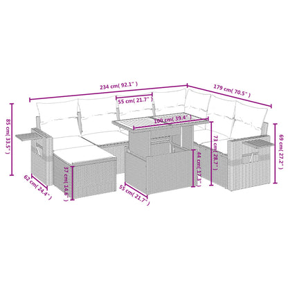 8 pcs conjunto sofás de jardim c/ almofadões vime PE cinzento