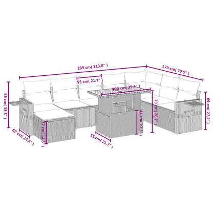 9 pcs conjunto de sofás p/ jardim c/ almofadões vime PE preto