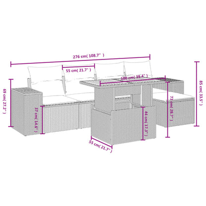 6 pcs conjunto de sofás p/ jardim com almofadões vime PE bege