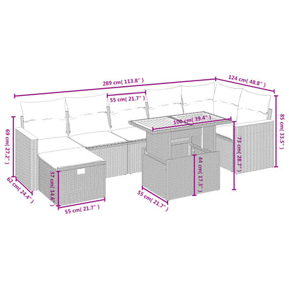 8 pcs conjunto de sofás p/ jardim com almofadões vime PE bege