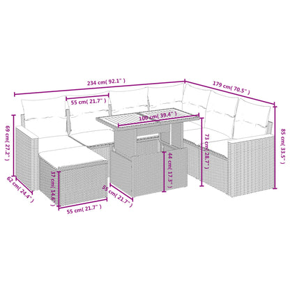 8 pcs conjunto de sofás p/ jardim com almofadões vime PE bege