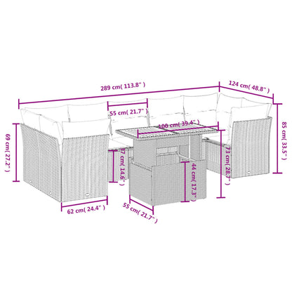 8 pcs conjunto sofás de jardim com almofadões vime PE preto