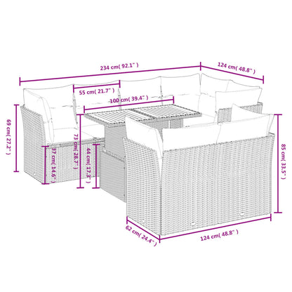 8 pcs conjunto de sofás p/ jardim com almofadões vime PE bege