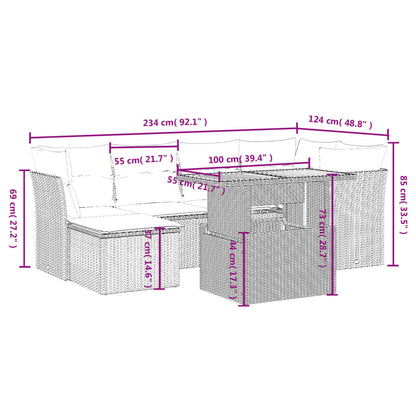 7 pcs conjunto de sofás p/ jardim com almofadões vime PE bege