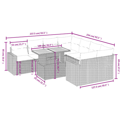 9 pcs conjunto de sofás p/ jardim com almofadões vime PE bege