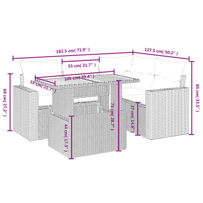 5 pcs conjunto de sofás p/ jardim com almofadões vime PE bege