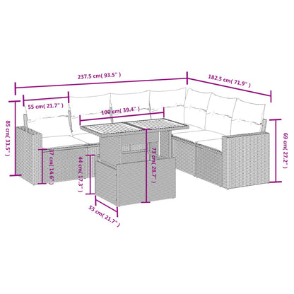 7 pcs conjunto sofás p/ jardim c/ almofadões vime PE cinzento