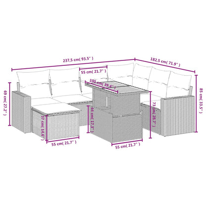 8 pcs conjunto de sofás p/ jardim com almofadões vime PE bege