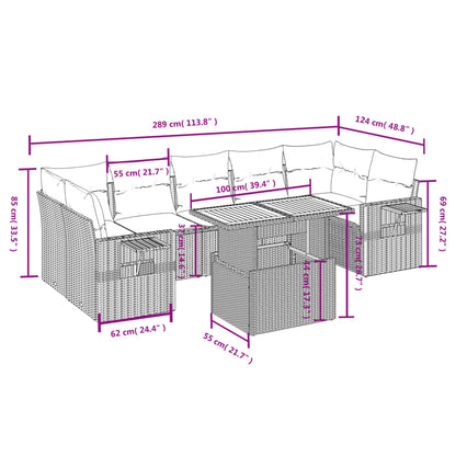 8 pcs conjunto de sofás p/ jardim com almofadões vime PE bege