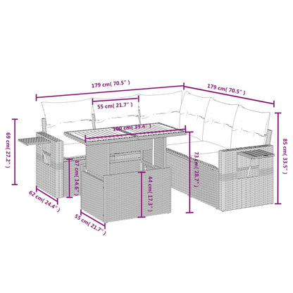 6 pcs conjunto sofás de jardim com almofadões vime cinzento