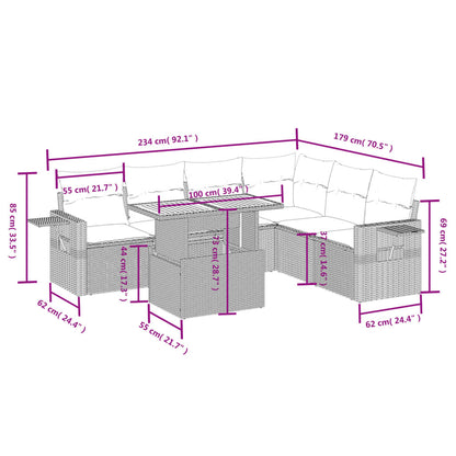 7 pcs conjunto de sofás p/ jardim com almofadões vime PE bege