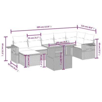 8 pcs conjunto de sofás p/ jardim com almofadões vime PE bege