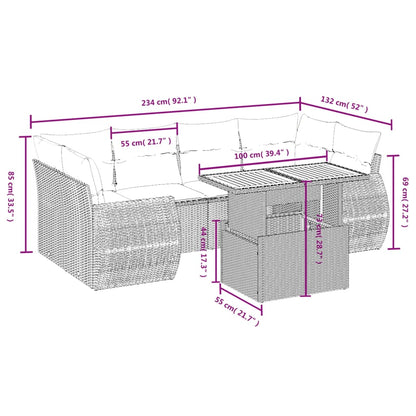 7 pcs conjunto de sofás p/ jardim c/ almofadões vime PE preto