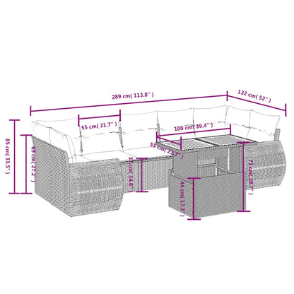 8 pcs conjunto sofás de jardim com almofadões vime PE preto