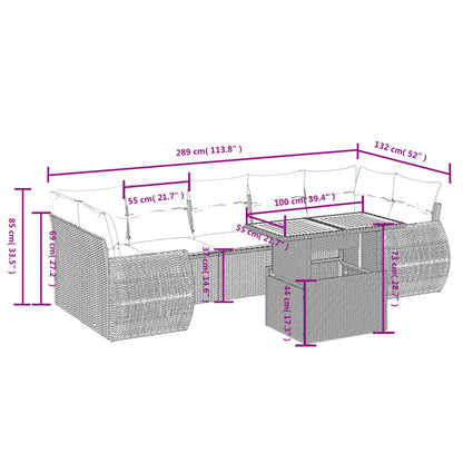 8 pcs conjunto de sofás p/ jardim com almofadões vime PE bege