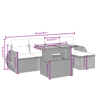 6 pcs conjunto sofás de jardim c/ almofadões vime PE preto