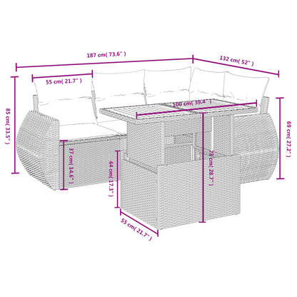 5 pcs conjunto de sofás p/ jardim com almofadões vime PE bege