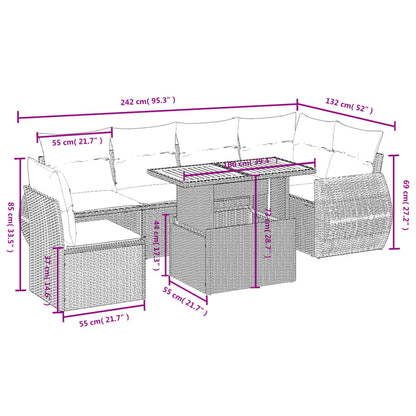 7 pcs conjunto de sofás p/ jardim com almofadões vime PE bege