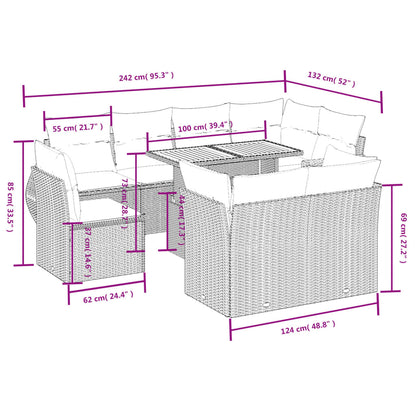 9 pcs conjunto de sofás p/ jardim com almofadões vime PE bege