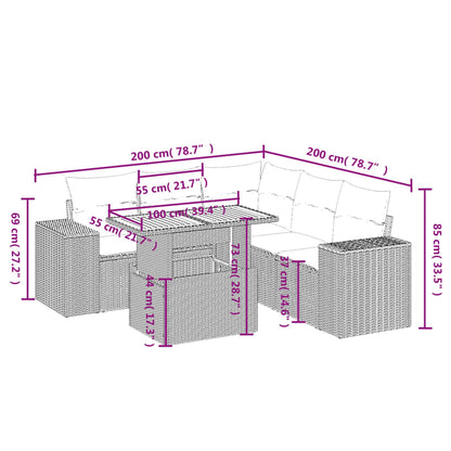 6 pcs conjunto de sofás p/ jardim com almofadões vime PE bege