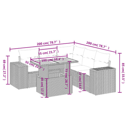 6 pcs conjunto sofás de jardim com almofadões vime cinzento