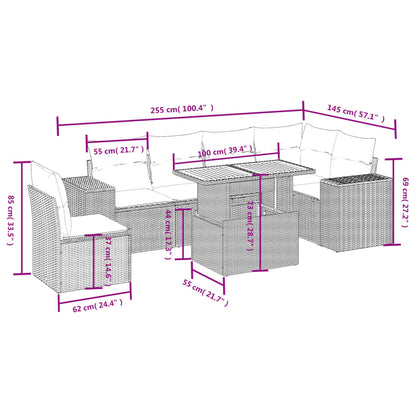 7 pcs conjunto de sofás p/ jardim c/ almofadões vime PE preto