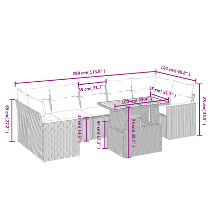 8 pcs conjunto de sofás p/ jardim com almofadões vime PE bege