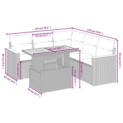 6 pcs conjunto sofás de jardim com almofadões vime cinzento