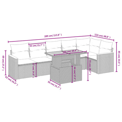 7 pcs conjunto de sofás p/ jardim com almofadões vime PE bege