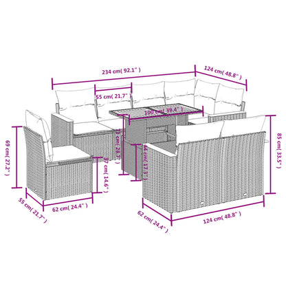 9 pcs conjunto de sofás p/ jardim c/ almofadões vime PE preto