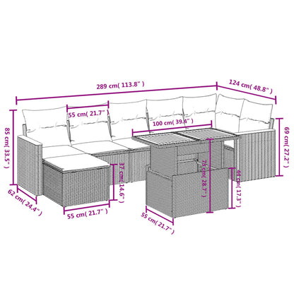 8 pcs conjunto sofás de jardim com almofadões vime PE preto