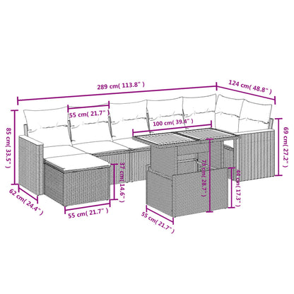 8 pcs conjunto de sofás p/ jardim com almofadões vime PE bege