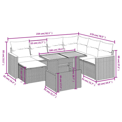 8 pcs conjunto de sofás p/ jardim com almofadões vime PE bege