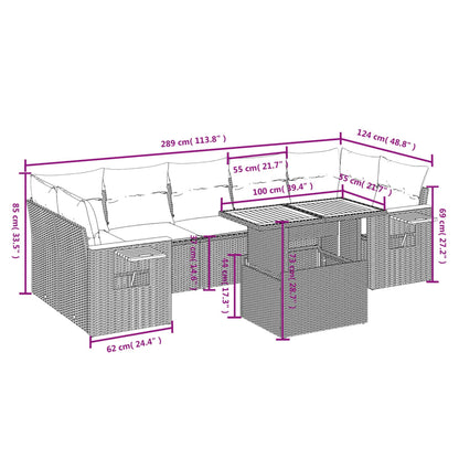 8 pcs conjunto sofás de jardim com almofadões vime PE preto