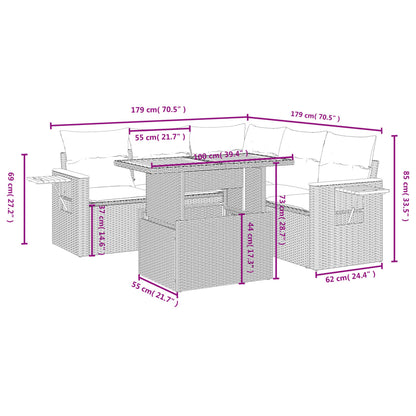 6 pcs conjunto sofás de jardim c/ almofadões vime PE preto