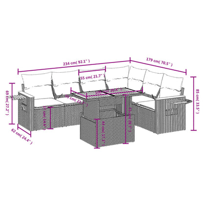 7 pcs conjunto de sofás p/ jardim com almofadões vime PE bege