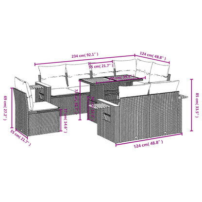 9 pcs conjunto de sofás p/ jardim com almofadões vime PE bege