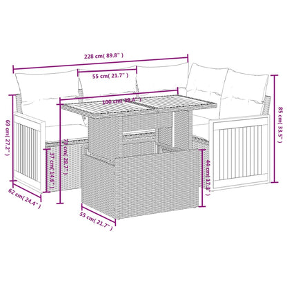 5 pcs conjunto de sofás p/ jardim com almofadões vime PE bege